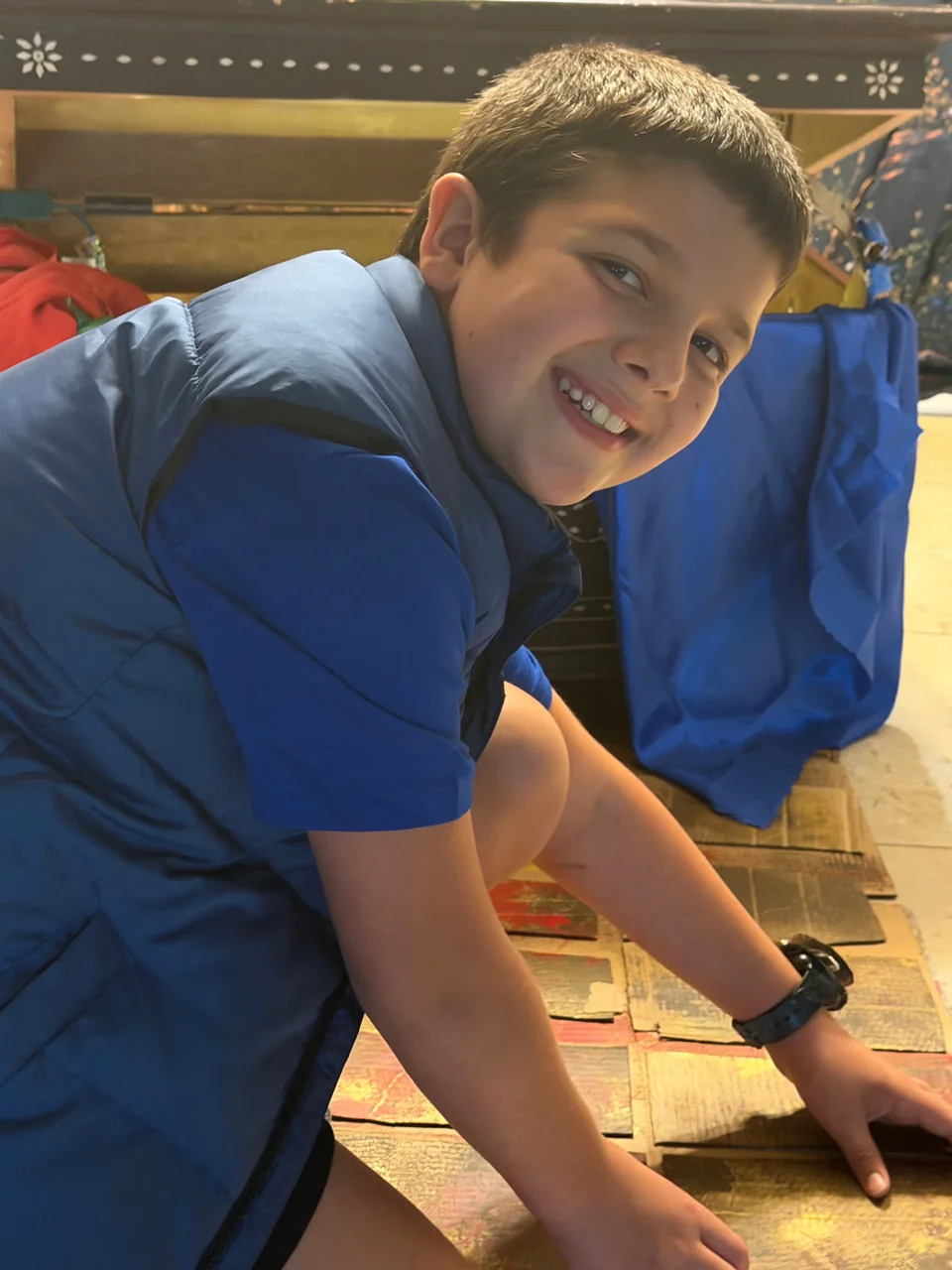 Harry, the Inventor, smiling while helping build the Imagine Now Play set.